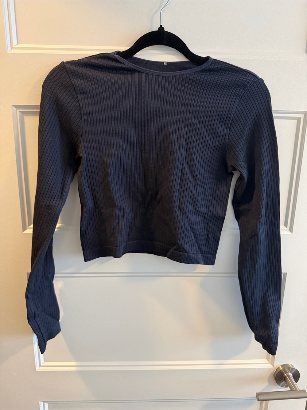 Dynamite Ribbed Long Sleeve Crop Top - Navy Blue